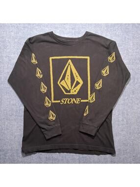 Volcom Men's Medium, Black Big Stone Logo Graphic long Sleeve 100% Cotton Shirt